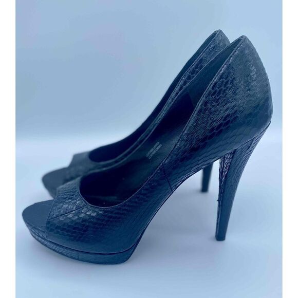 Vera Wang Lavender Peep Toe Black Leather Stiletto Platform Heels Size 8.5 - Picture 2 of 6